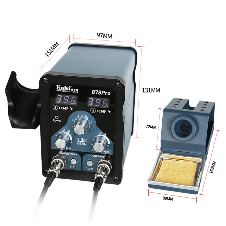 Kaisi 878Pro 2 in 1 Smart Sleep Lead-free Digital Display Hot Air Gun Soldering Iron Station