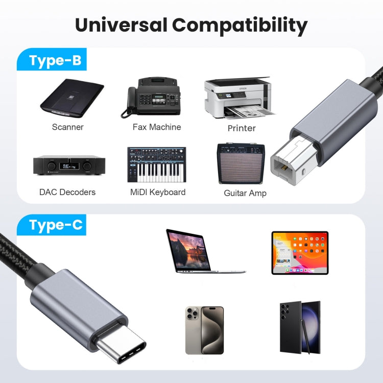 USB-C / Type-C to USB-B BM Printer MIDI Keyboard Adapter Cable