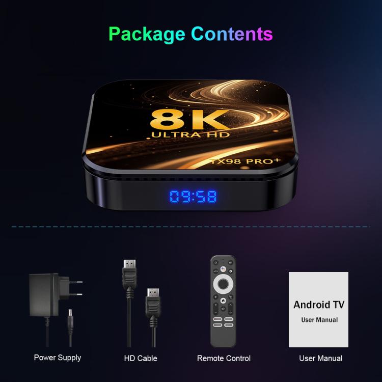 TX98 Pro+ 8K UHD Android 13 Smart TV Box with Remote Control, RK3528 Quad-Core