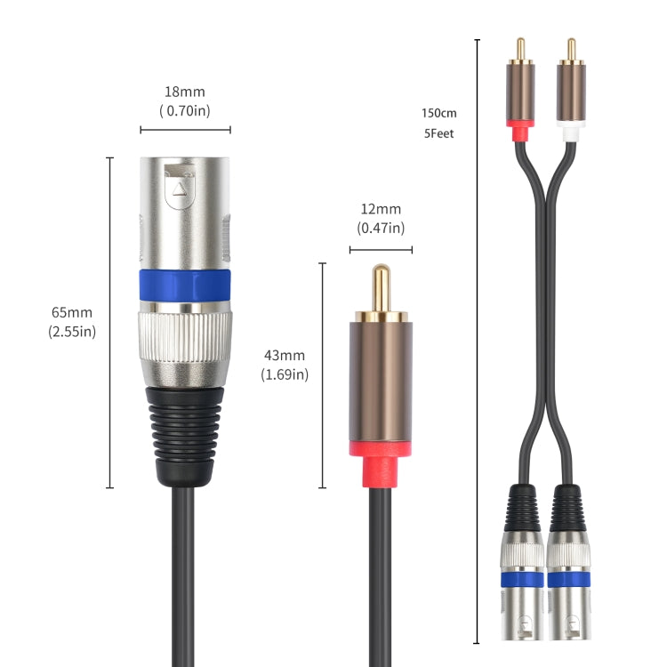 2 RCA Male to 2 XLR 3pin Male Audio Cable
