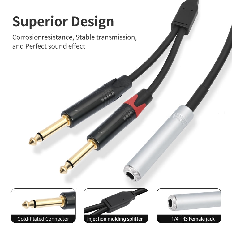 6.35mm 1/4 TRS Stereo Female to Dual Male Y-type Audio Cable