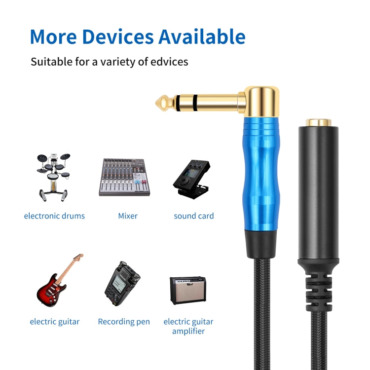 6.35mm 1/4 TRS Male Stereo Elbow to Female Electric Guitar Audio Cable