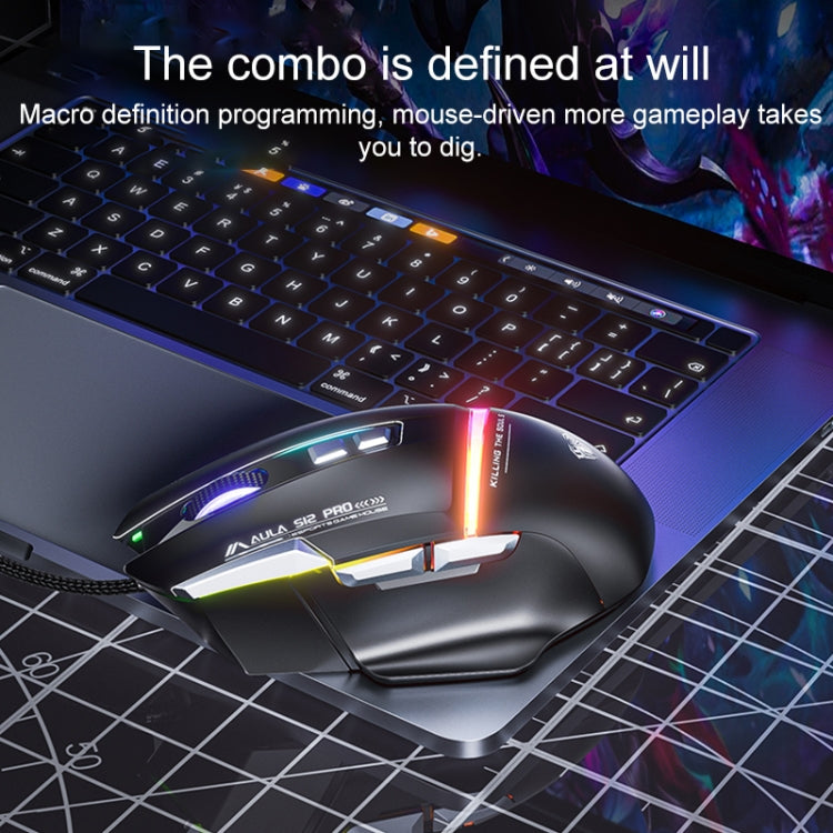 AULA S12 Pro 12800DPI Wired RGB Gaming Mouse