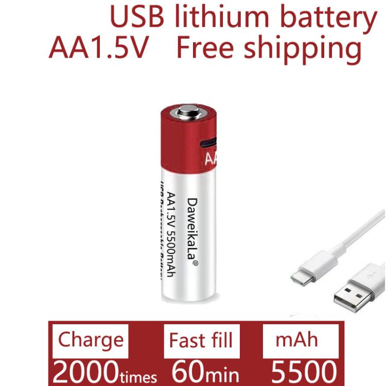 5500mAh AA 1.5V USB Rechargeable Lithium-ion Battery