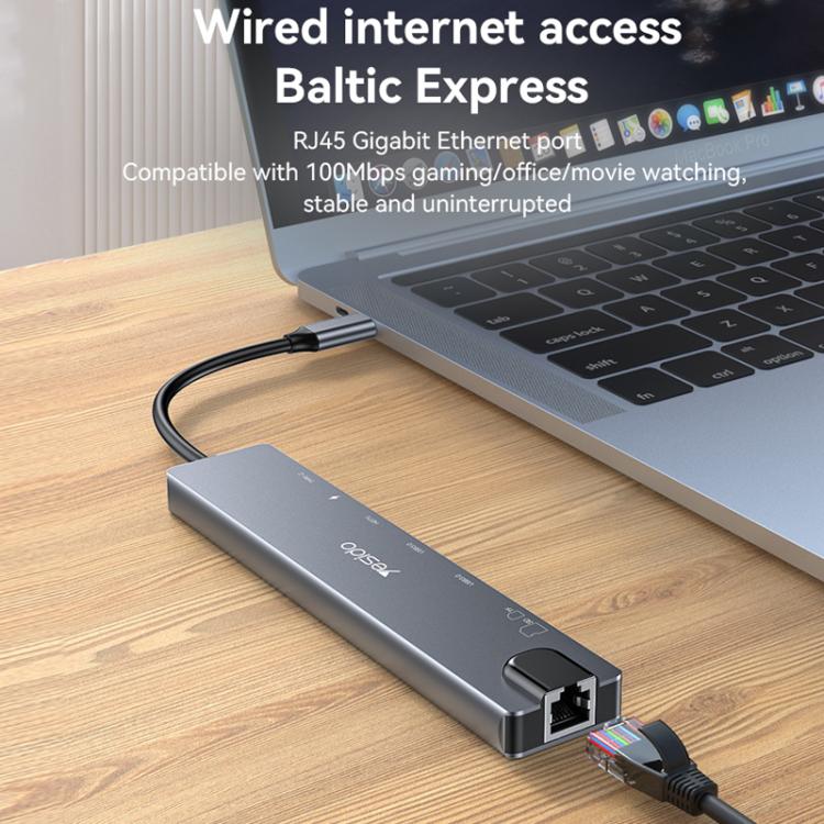Yesido HB27 8 in 1 Type-C 3.1 Multifunctional HUB Adapter Docking Station