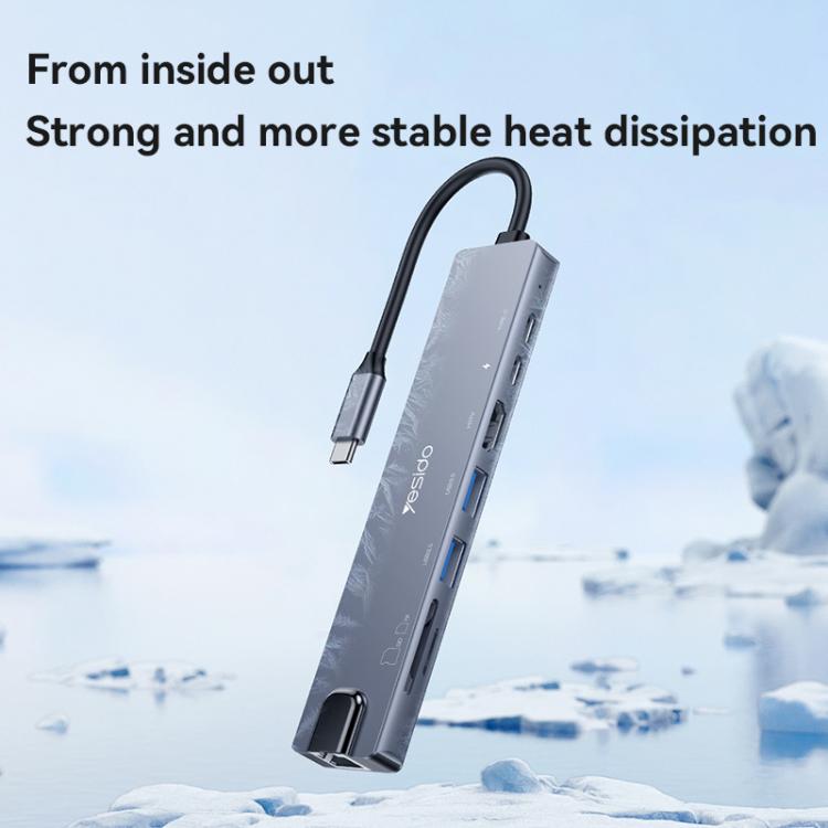 Yesido HB27 8 in 1 Type-C 3.1 Multifunctional HUB Adapter Docking Station