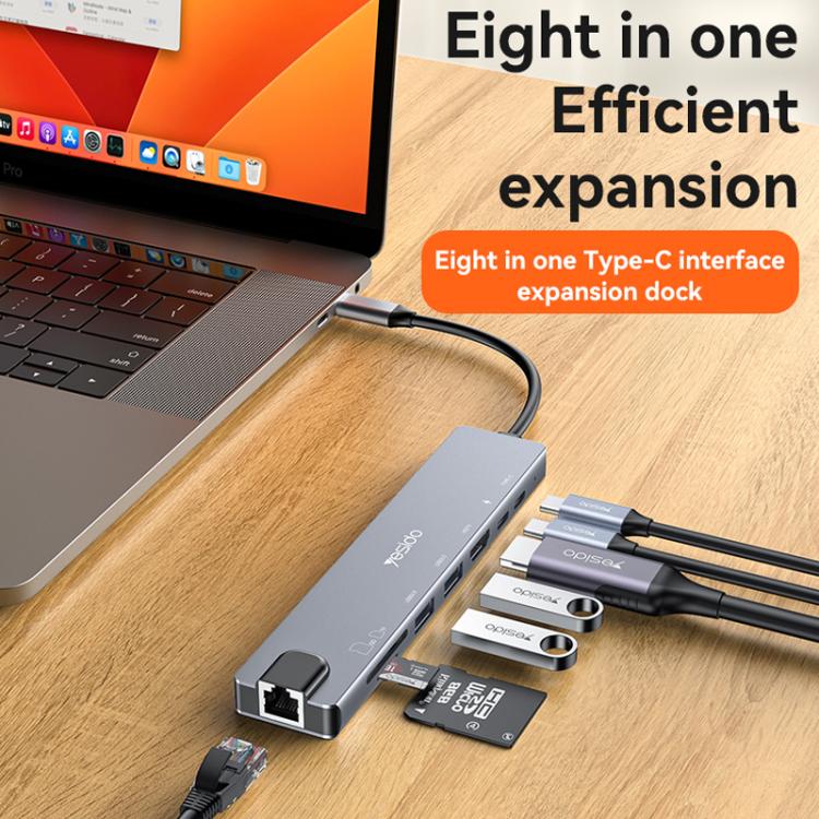 Yesido HB27 8 in 1 Type-C 3.1 Multifunctional HUB Adapter Docking Station
