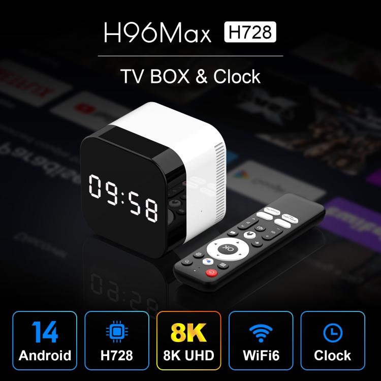 H96Max 8K UHD Android 14 Smart TV Box with Remote Control, Allwinner H728 Octa-Core