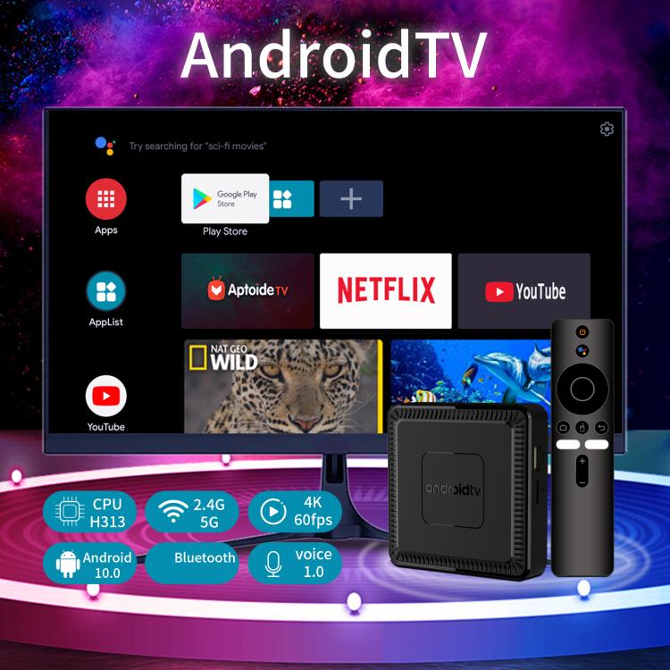 Q7 4K UHD Android 10 Smart TV Box with Remote Control, Allwinner H313 Quad-Core