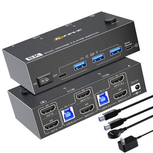 KC-KVM8202 8K 60Hz USB3.0 / HDMI 2-Port Dual Monitor KVM Switch