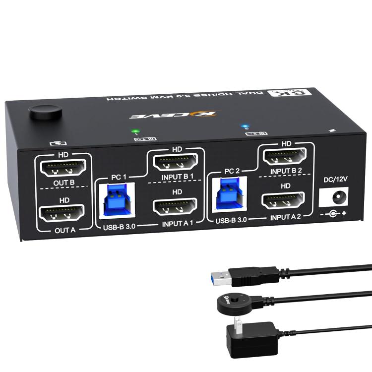 KC-KVM8202 8K 60Hz USB3.0 / HDMI 2-Port Dual Monitor KVM Switch