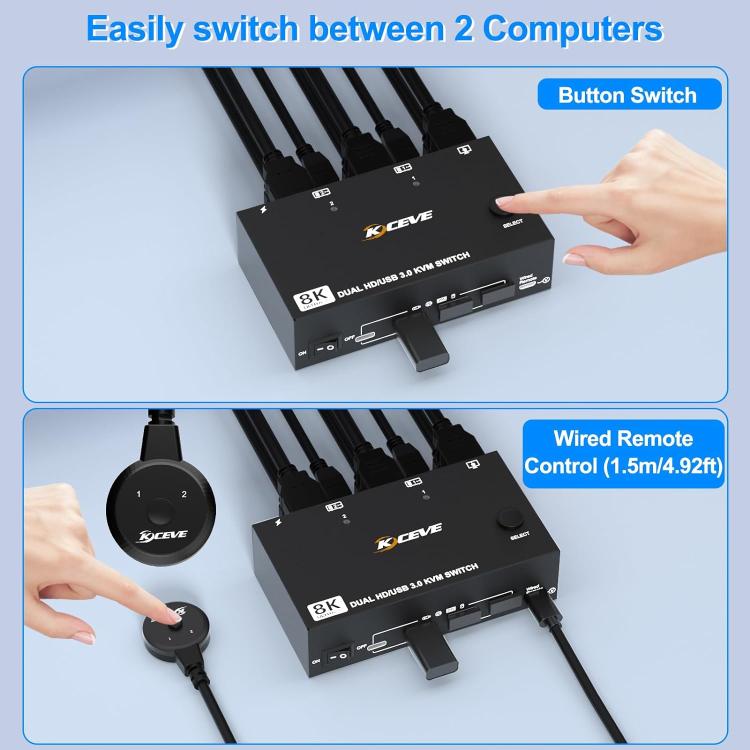 KC-KVM8202 8K 60Hz USB3.0 / HDMI 2-Port Dual Monitor KVM Switch