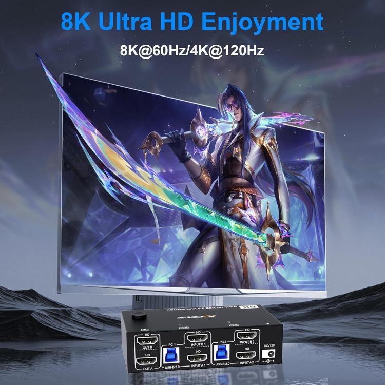 KC-KVM8202 8K 60Hz USB3.0 / HDMI 2-Port Dual Monitor KVM Switch