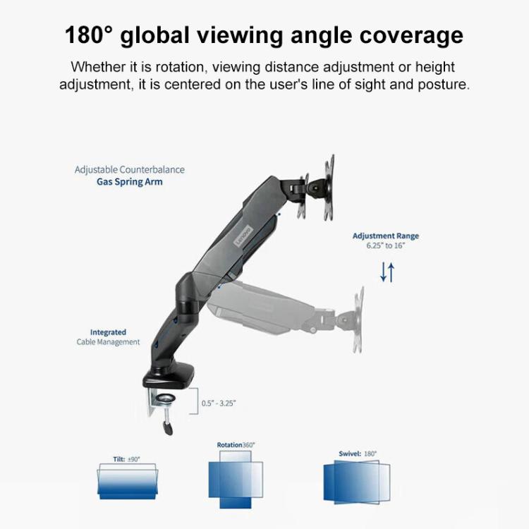 Lenovo Thinkplus ZJA1 Clip-on Desktop Dual-Arm Monitor Holder