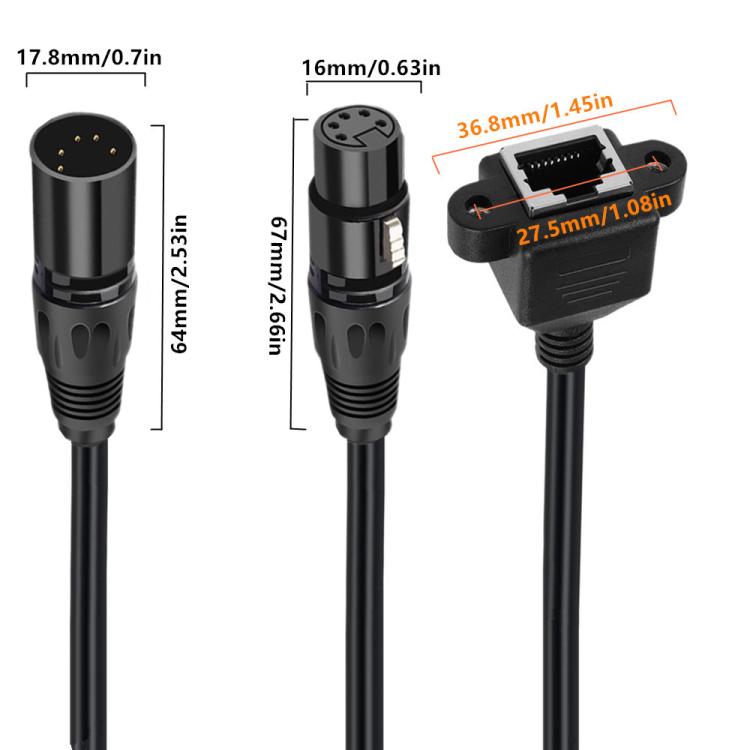 XLR 5 Pin Male to RJ45 Female Audio Cable, Length: 30cm