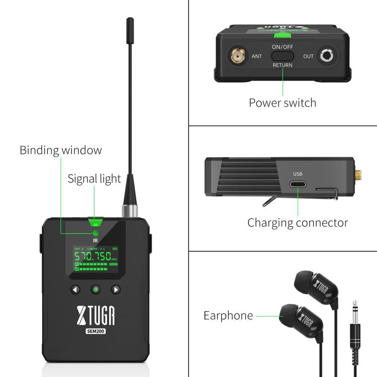 XTUGA SEM200 Wireless Stereo Stage Performance Professional In-ear Monitor System