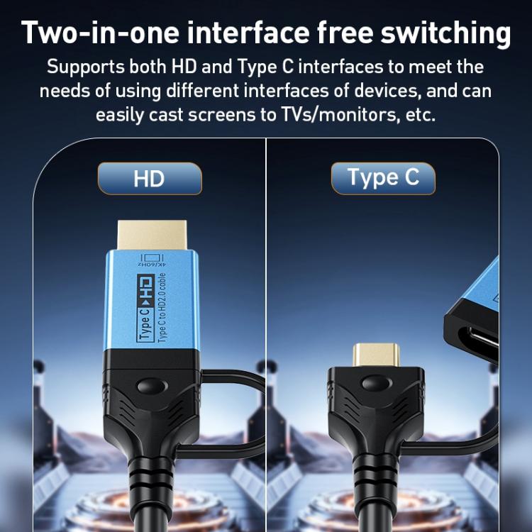 YCE-V292 2 in 1 Type-C to Type-C and HDMI2.0 Adapter Cable