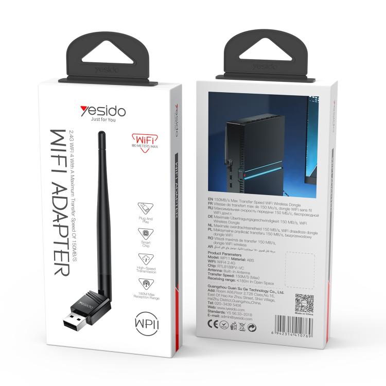 Yesido WP11 WiFi4 Wireless Dongle 150Mbps High Speed USB Adapter with External Antenna