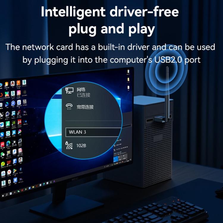 Yesido WP11 WiFi4 Wireless Dongle 150Mbps High Speed USB Adapter with External Antenna