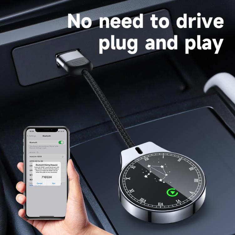 USB Wired to Wireless Car CarPlay Box Adapter, with Type-C Adapter, Constellation