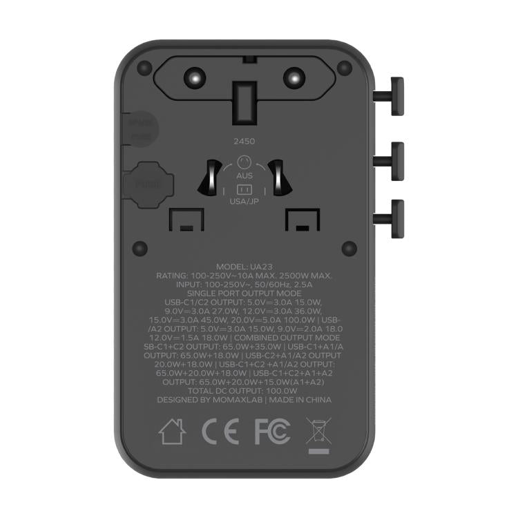 MOMAX UA23 1-World 2 4-Port Mini Universal Travel GaN Charger 100W with Dual AC