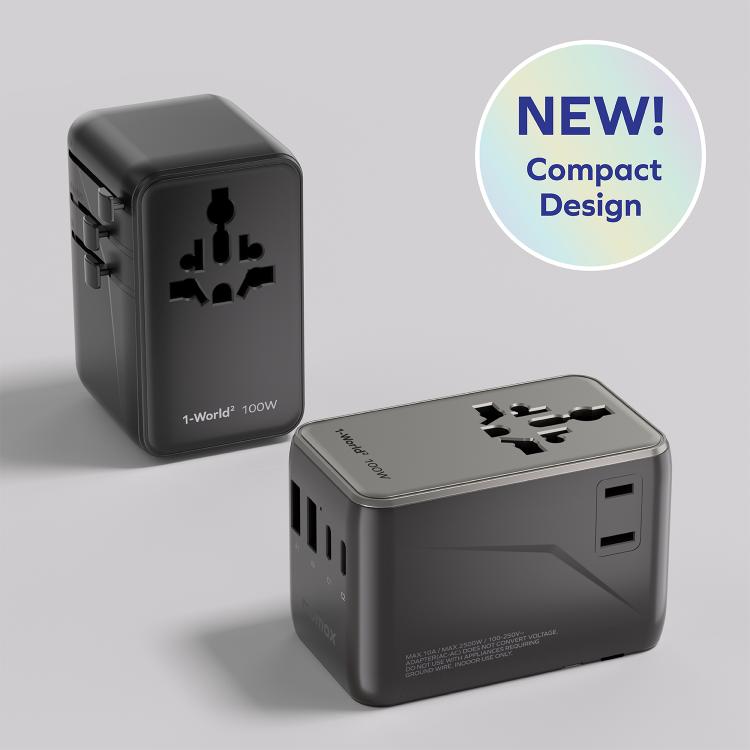 MOMAX UA23 1-World 2 4-Port Mini Universal Travel GaN Charger 100W with Dual AC