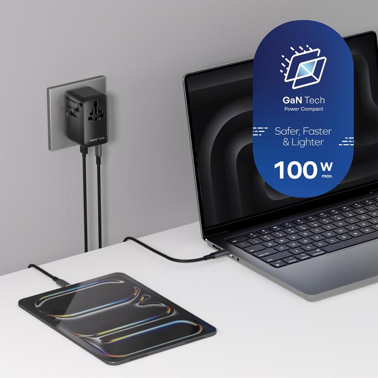 MOMAX UA23 1-World 2 4-Port Mini Universal Travel GaN Charger 100W with Dual AC