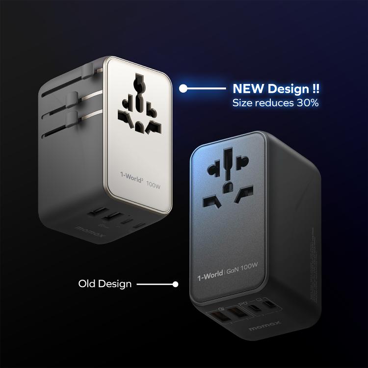 MOMAX UA23 1-World 2 4-Port Mini Universal Travel GaN Charger 100W with Dual AC