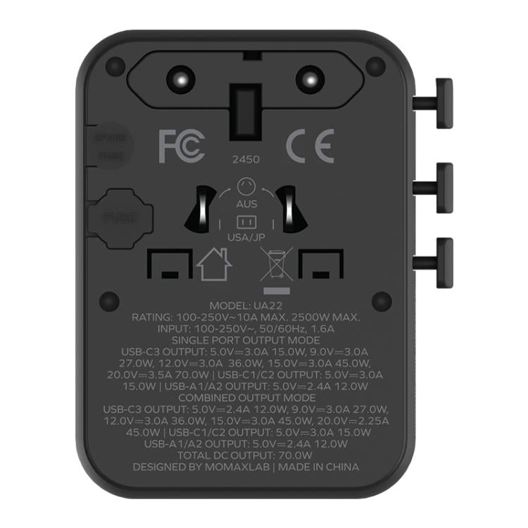MOMAX UA22 1-World2 70W Dual AC Mini GaN Global Travel Fast Charging Socket