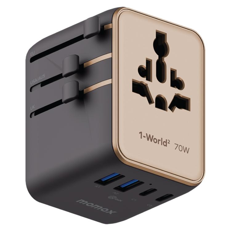 MOMAX UA22 1-World2 70W Dual AC Mini GaN Global Travel Fast Charging Socket