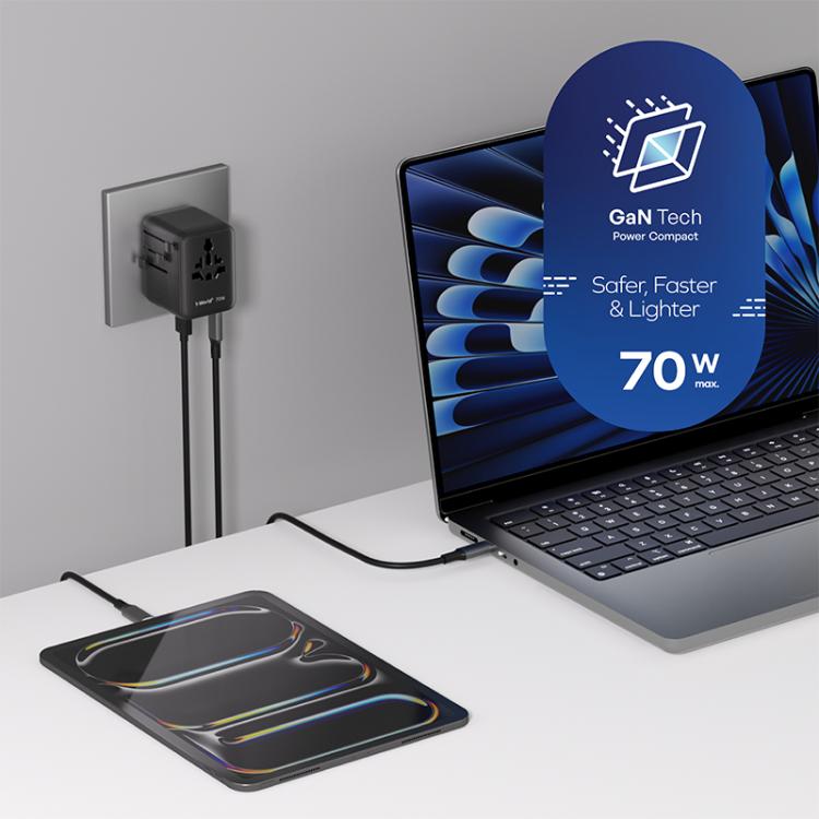 MOMAX UA22 1-World2 70W Dual AC Mini GaN Global Travel Fast Charging Socket