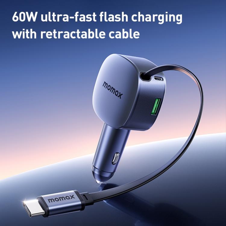 MOMAX UC19 60W 3 in 1 Car Charger with Retractable Cable