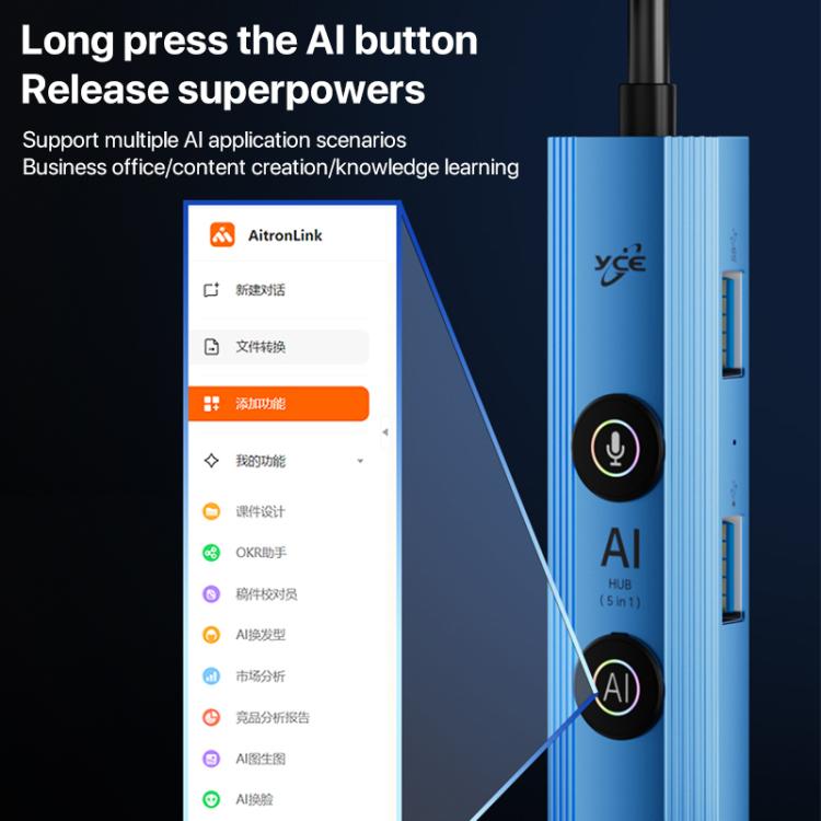 YCE V295 5 in 1 USB-C / Type-C HUB Adapter AI Docking Station