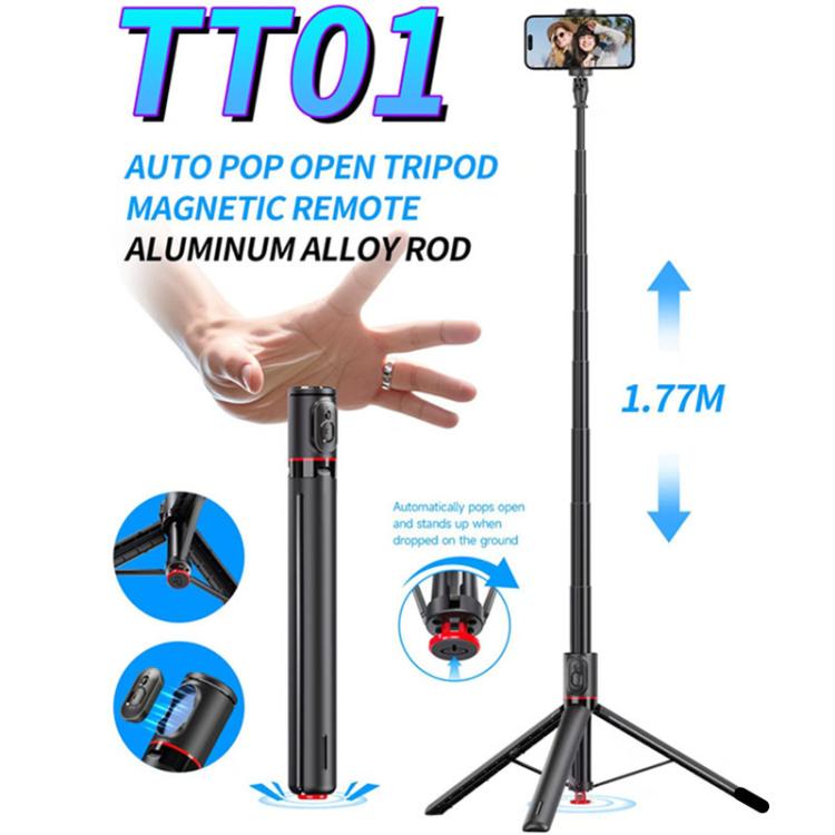 TT01 1.77m All-in-one Auto Pop Open Tripod Magnetic Remote Selfie Stick