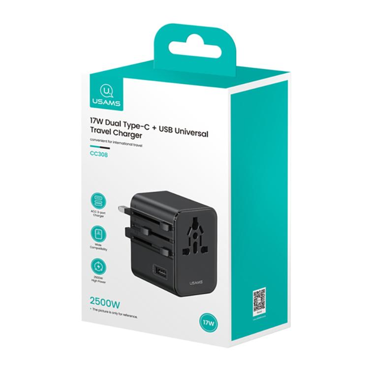 USAMS CC308 17W Dual Type-C and USB-A Ports Universal Travel Charger