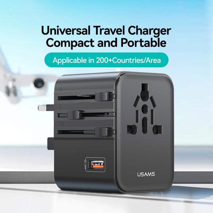 USAMS CC309 25W Dual Type-C and USB-A Ports Universal Travel Charger