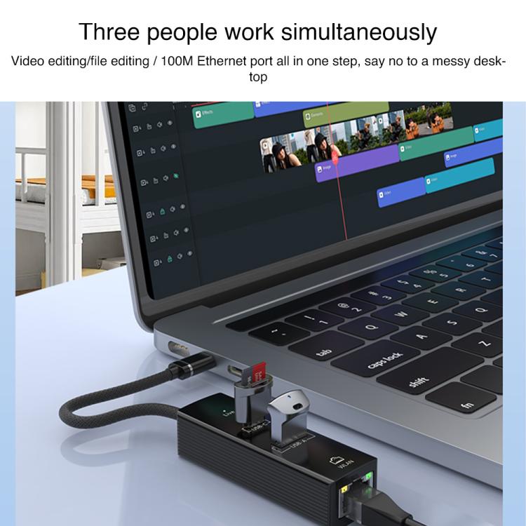 USB / 8 Pin to Type-C RJ45 USB-A HUB Expand Converter