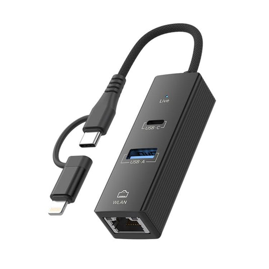 Type-C / 8 Pin to Type-C RJ45 USB-A HUB Expand Converter