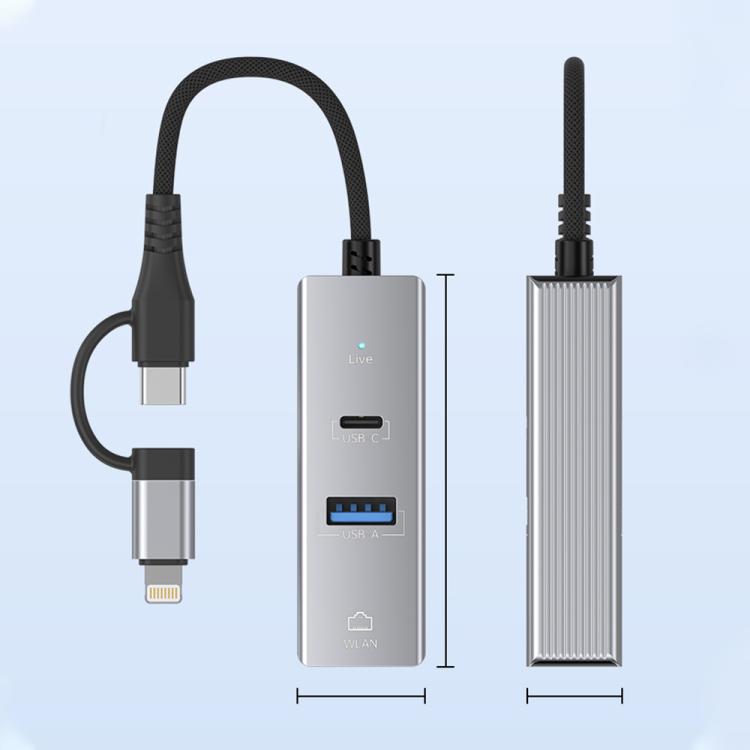 Type-C / 8 Pin to Type-C RJ45 USB-A HUB Expand Converter