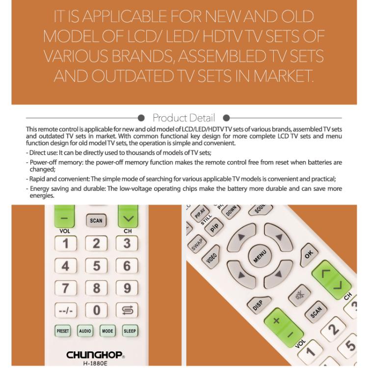 CHUNGHOP H-1880E TV Remote Control For LED LCD HDTV