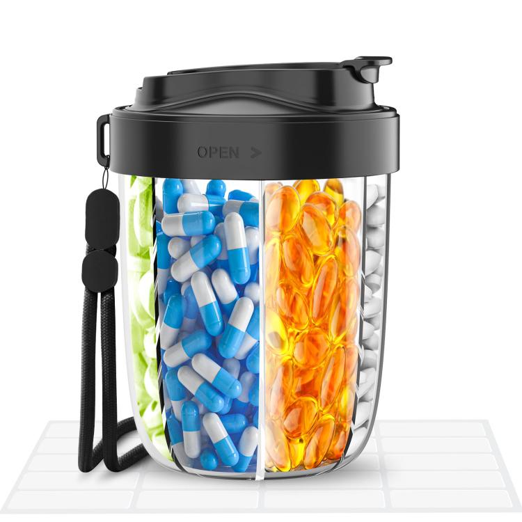 Portable Compartment Sealed Medicine Organizer Large Pill Storage Cup