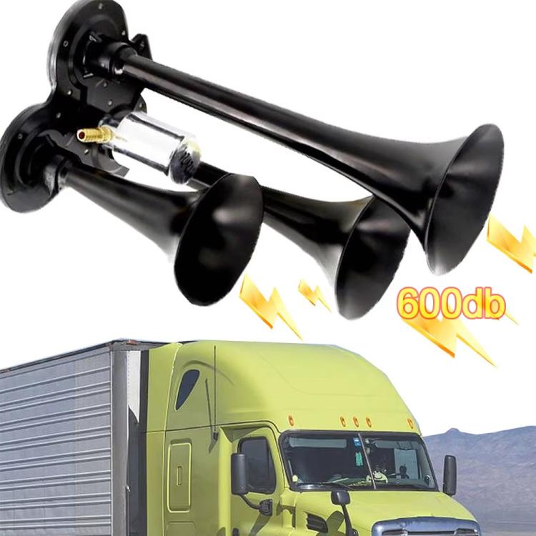 12V / 24V 600dB Car / Truck 3-Trumpet Super Loud Electric Horn, with M6 Air Nozzle and Leather Hose