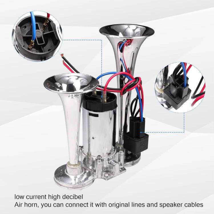 12V / 24V 600dB Car / Truck 3-Trumpet Super Loud Electric Horn, with M6 Air Nozzle and Leather Hose