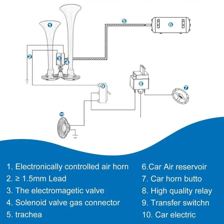 12V / 24V 600dB Car / Truck 3-Trumpet Super Loud Electric Horn, with M6 Air Nozzle and Leather Hose