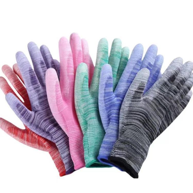 A Pair Striped PU Coated Palm Anti-static Labor Protection Gloves Random Color Delivery
