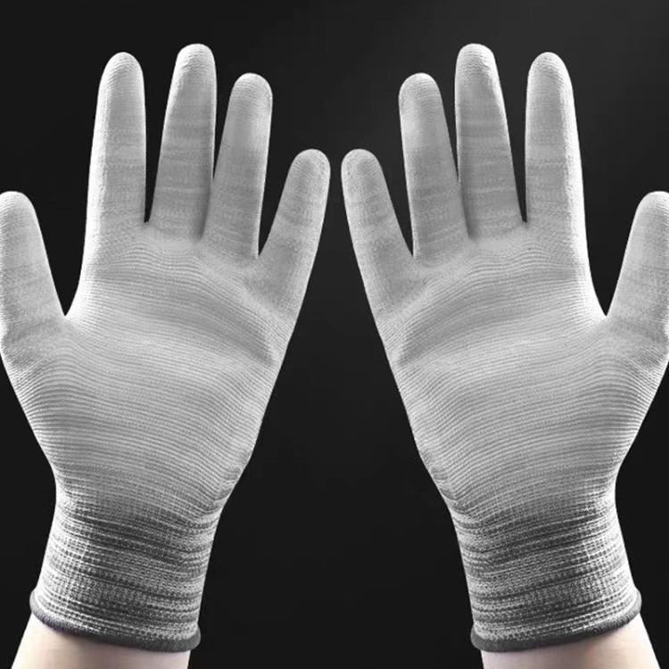 A Pair Striped PU Coated Palm Anti-static Labor Protection Gloves Random Color Delivery