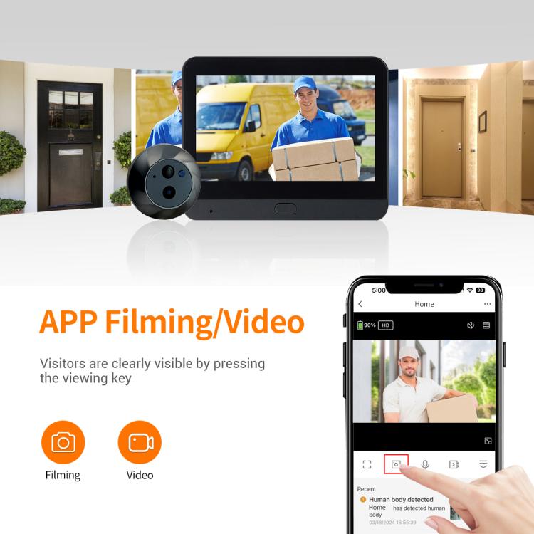 ESCAM C88 4.3 inch 1080P PIR Digital Door Viewer WiFi Video Doorbell Support Night Vision, Two-way Audio