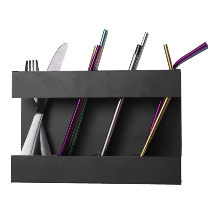 Four-grid Straw Cutlery Metal Storage Rack Kitchen Organizer without Soft Magnetic Sheet