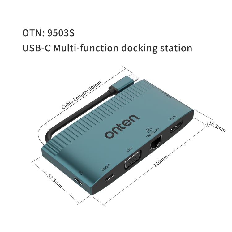 Onten 6 in 1 USB-C Multi-function Docking Station, HDTV+VGA+RJ45 Gigabit +USB-C Data +USB-C PD 3.0+USB 3.0