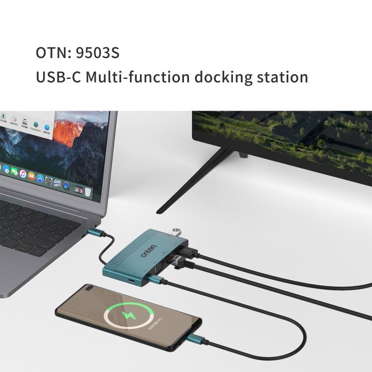 Onten 6 in 1 USB-C Multi-function Docking Station, HDTV+VGA+RJ45 Gigabit +USB-C Data +USB-C PD 3.0+USB 3.0
